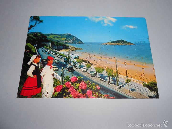 Postais: POSTAL VISTA PARCIAL Y PLAYA - SAN SEBASTIAN - 084 - 1966 (IX)- ESCRITA Y CIRCULADA - FUERTES