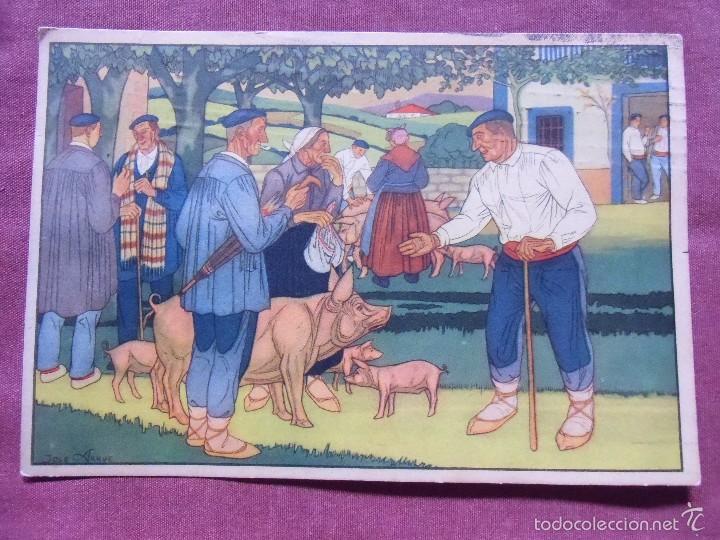 Postcards: POSTALES VASCAS- N&ordm; 4, dibujos de Arr&uacute;e. circulada 1945.