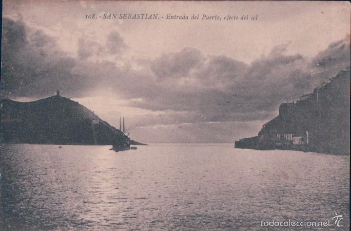 Postales: POSTAL 108 SAN SEBASTIAN- ENTRADA DEL PUERTO, EFECTO DEL SOL. ED. G.GALARZA
