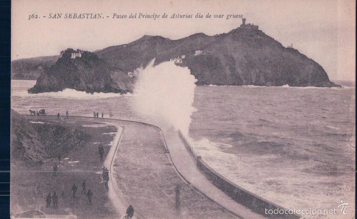 Cartoline: POSTAL 362, SAN SEBASTIAN.- PASEO DEL PRINCIPE DE ASTURIAS DIA DE MAR GRUESA. G. GALARZA