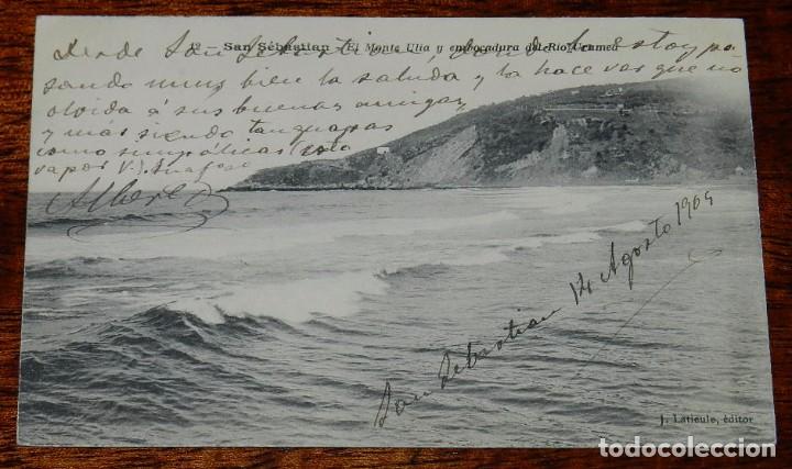 Postkarten: POSTAL DE SAN SEBASTIAN, EL MONTE ULIA Y EMBOCADURA DEL RIO URAMEA, CIRCULADA.