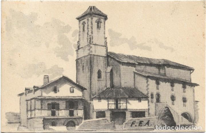 Postkarten: GARZAIN .- IGLESIA  .- SERIE II N&ordm; 9 .- APUNTES VASCOS DEL BATZAN .- F. ECHENIQUE