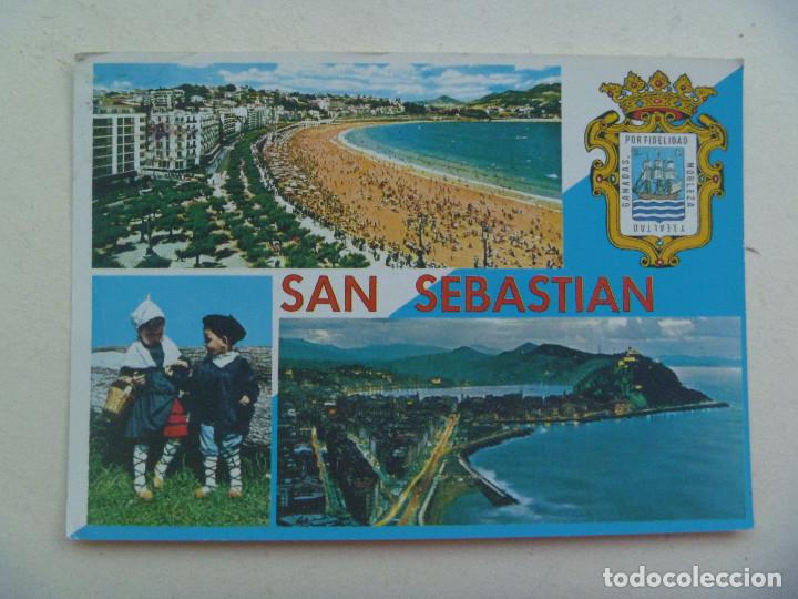 Postkarten: POSTAL DE SAN SEBASTIAN : PLAYA DE LA CONCHA. VISTA NOCTURNA DESDE ULIA. ESCUDO