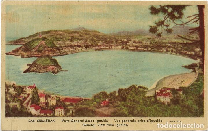 Postales: SAN SEBASTIAN .- VISTA GENERAL DESDE  IGUELDO .- PUBLICIDAD LA FIDELIDAD / LIT. UREZBEA
