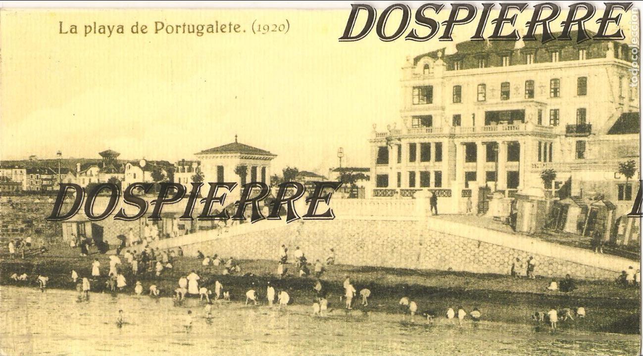 Postais: POSTAL, REPRODUCCI&Oacute;N, LA PLAYA DE PORTUGALETE-1920, D&Iacute;PTICO FELICITACI&Oacute;N NAVIDAD PSOE-PORTUGALETE