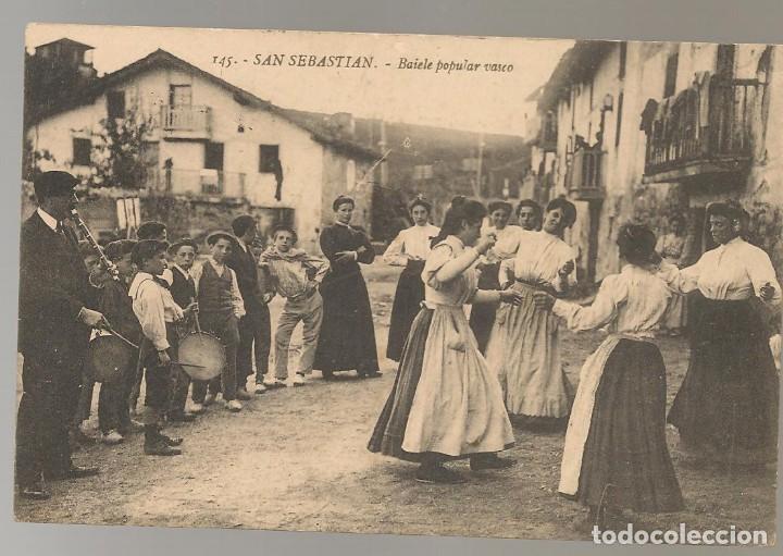 Cartoline: POSTAL antigua SAN SEBASTIAN baile popular vasco, G.Galarza 145 , escrita y circulada 1912,