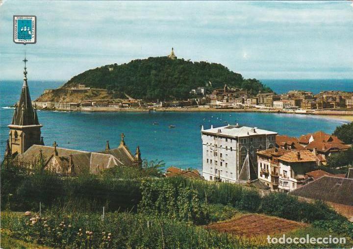 Postkarten: san sebastian, vista de la concha y monte urgull, guipuzcoa