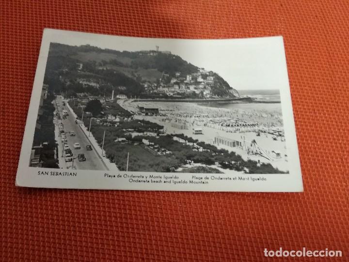 Postkarten: POSTAL SAN SEBASTIAN PLAYA DE ONDARRETA Y IGUELDO /A&Ntilde;OS 60 DONOSTIA ESCRITA
