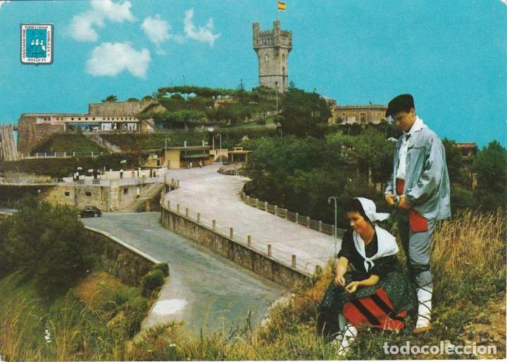 Postkarten: san sebastian, monte igueldo y pareja tipica, guipuzcoa