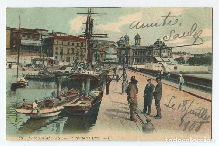 Cartoline: San Sebastian. El puerto y Casino. 1908