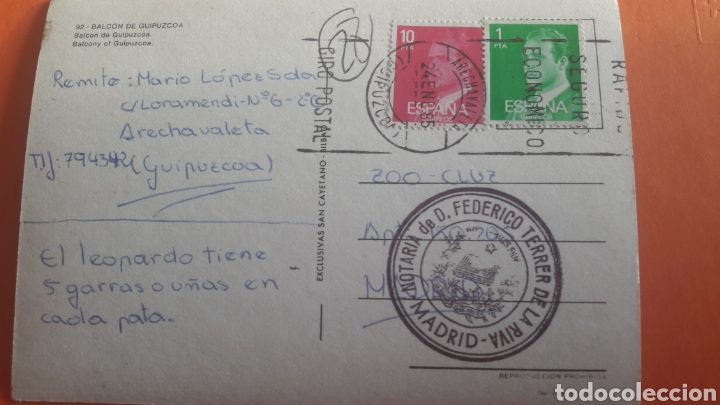 Postales: 1985 Programa Zoo Cluz Balc&oacute;n de Guipuzcua - Foto 2
