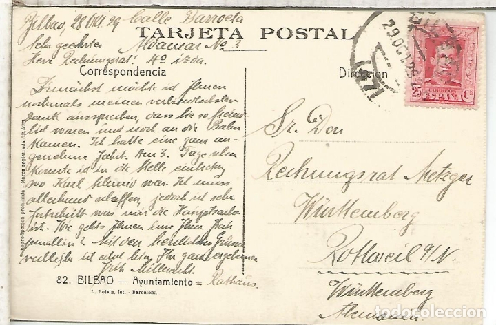 Postales: BILBAO AYUNTAMIENTO ESCRITA - Foto 2