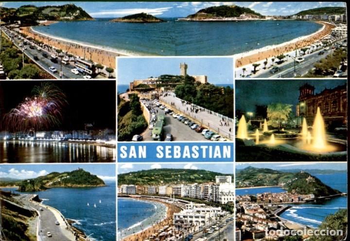 Postkarten: San Sebastian &ndash; Bahia de la Concha, plaza Reina Regente, Monte Igueldo, Paseo Nuevo
