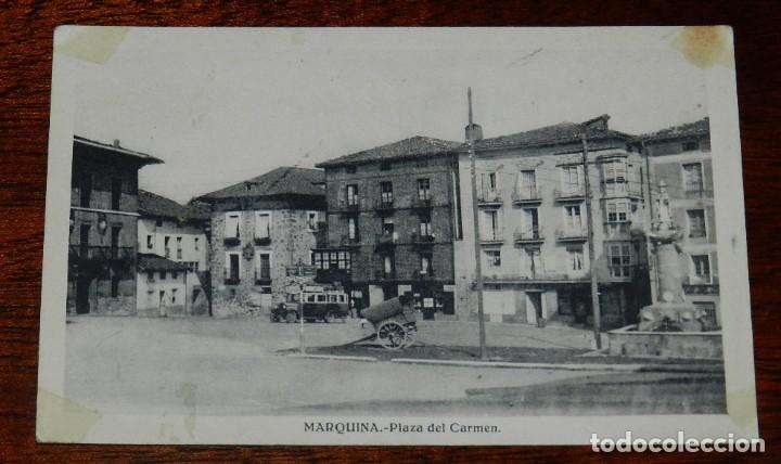 Postkarten: POSTAL DE MARQUINA, PLAZA DEL CARMEN, FOTO OJANGUREN, NO CIRCULADA.