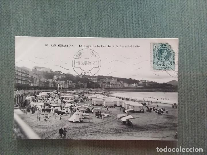 Cartoline: POSTAL SAN SEBASTIAN LA PLAYA DE LA CONCHA A LA HORA DEL BA&Ntilde;O