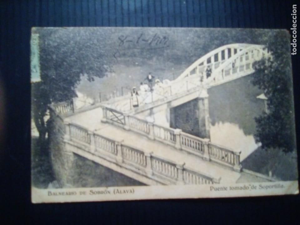 Postales: Balneario de Sobr&oacute;n-Alava-Puente tomado de soportilla.