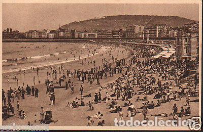 Postcards: POSTAL DE SAN SEBASTIAN 1935 GRAN PLAYA HORA DEL BA&Ntilde;O POSTCARD POSTKARTE CC02659