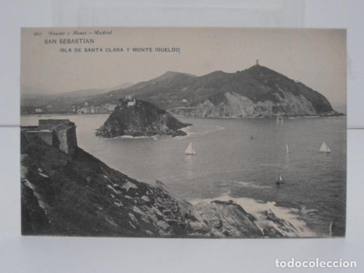 Postcards: ANTIGUA POSTAL, SAN SEBASTIAN, ISLA DE SANTA CLARA Y MONTE IGUELDO, HAUSER Y MENET