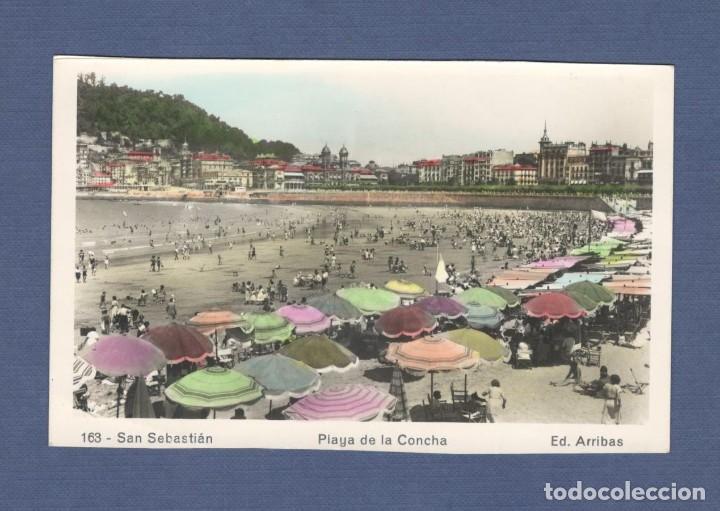 Postales: POSTAL COLOREADA SAN SEBASTIAN: 163. PLAYA DE LA CONCHA. - Ed. ARRIBAS - ESCRITA