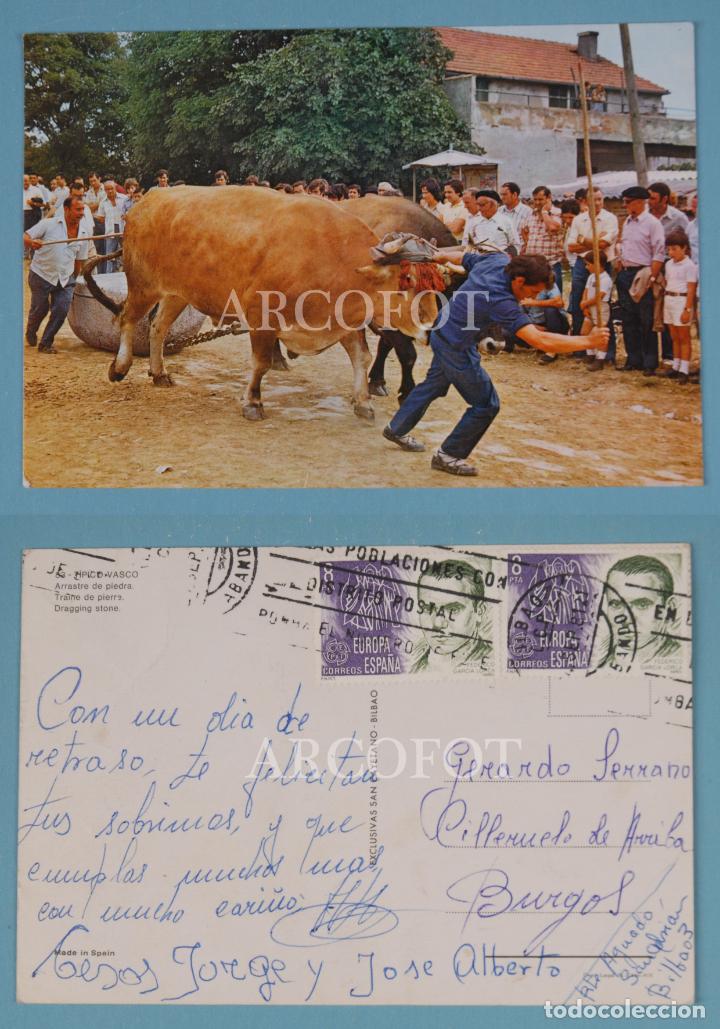 Cartoline: Antigua TARJETA POSTAL - PA&Iacute;S VASCO - ARRASTRE DE PIEDRA