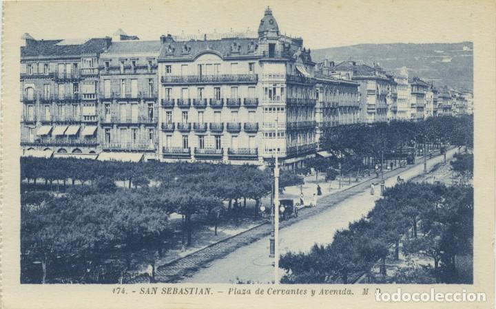 Postcards: N&ordm; 174-SAN SEBASTI&Aacute;N. Plaza de Cervantes y Avenida. M.D.Sin circular. ED. UNI&Oacute;N UNIVERSAL DE CORREOS