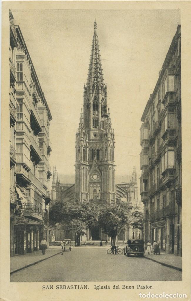 Postcards: SAN SEBASTI&Aacute;N.Iglesia del Buen Pastor.Circulada 1938.Sello censura militar Guerra Civil. ED.ARRIBAS