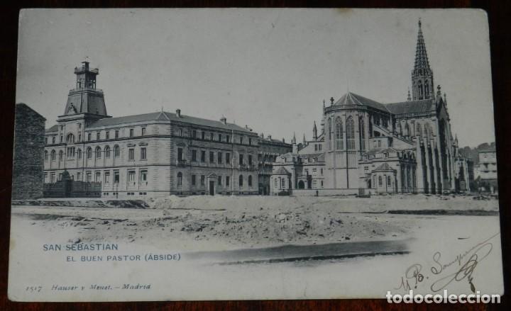 Postcards: POSTAL DE SAN SEBASTIAN, N&ordm; 1517, EL BUEN PASTOR, ABSIDE, EDIC. HAUSER Y MENET. GUIPUZCOA. CIRCULADA