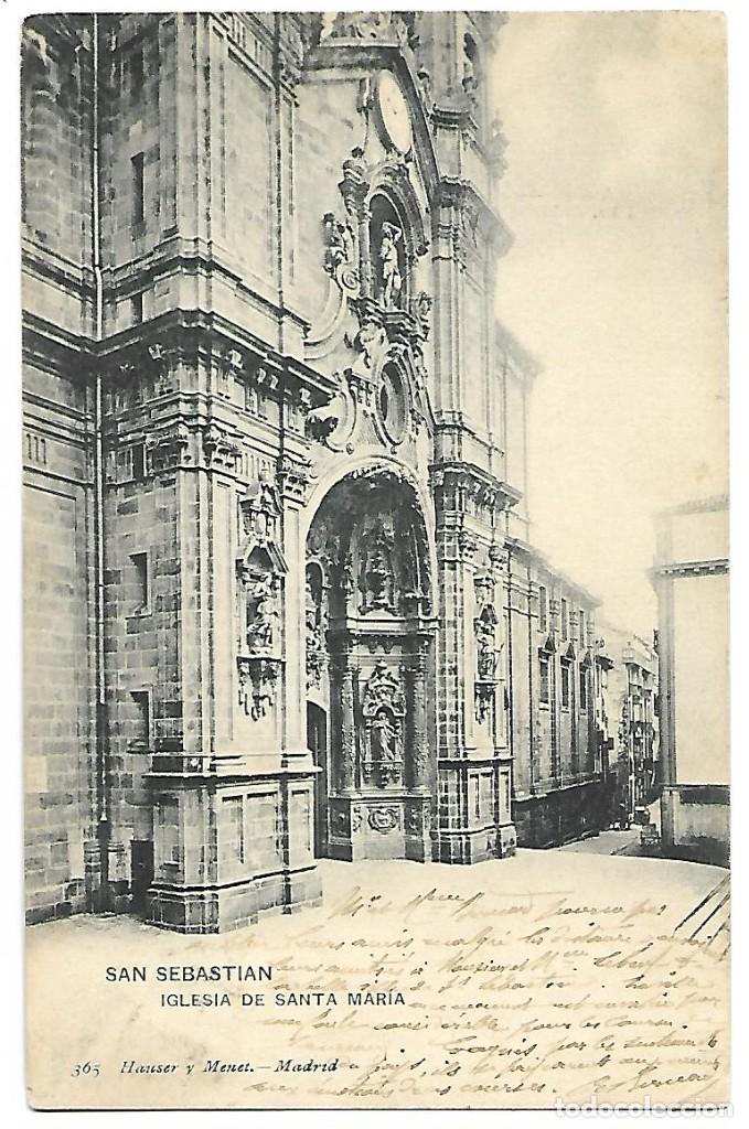 Postais: POSTAL, N&ordm; 365. SAN SEBASTIAN. IGLESIA DE SANTA MARIA. HAUSER Y MENET. C. 1903. REVERSO SIN DIV
