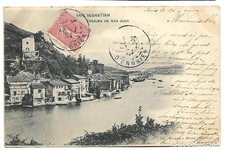Postais: POSTAL, SAN SEBASTIAN. PASAJES DE SAN JUAN. 247 - HAUSER Y MENET. CIRCULA 1904. REVERSO SIN DIVIDIR