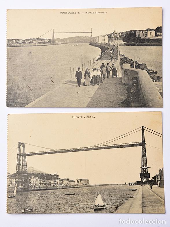 Postais: lote 2 postales antiguas Portugalete Muelle Churruca y Puente Vizcaya