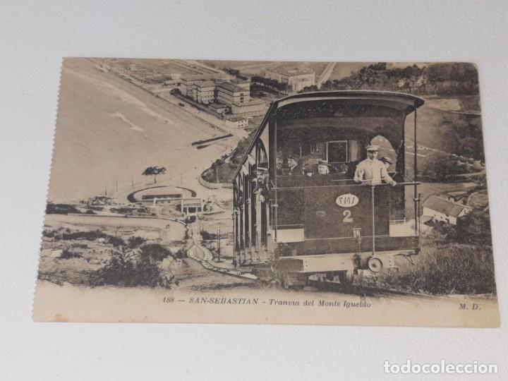 Postais: ANTIGUA POSTAL N&ordm; 188 DE SAN SEBASTIAN - TRANVIA AL MONTE IGUELDO - M.D UNION UNIVERSAL DE CORREOS