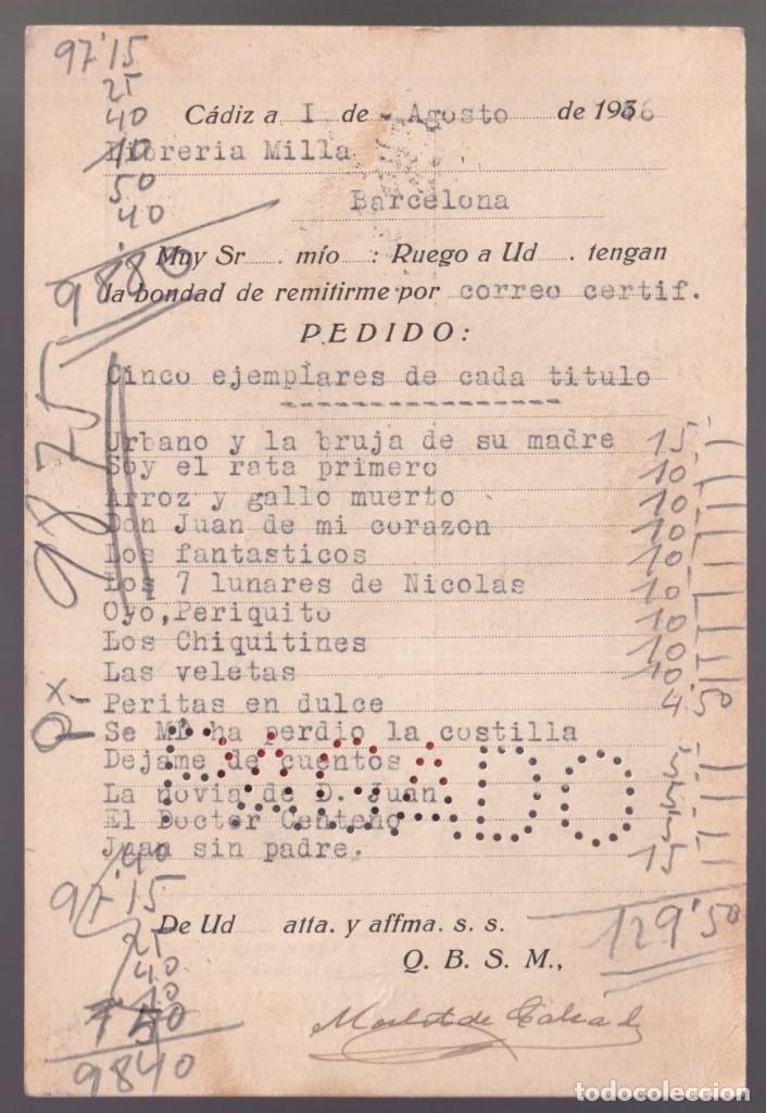 Postales: C&aacute;diz. *Matilde Calzada - Librer&iacute;a* Circulada 1946. - Foto 2