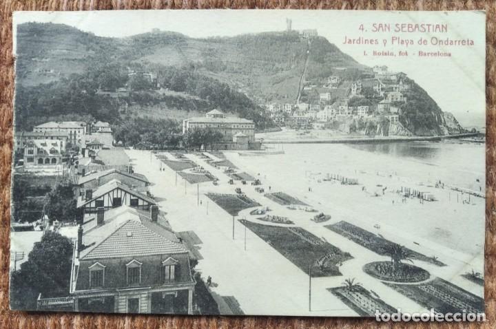 Postkarten: SAN SEBASTIAN - JARDINES Y PLAYA DE ONDARRETA - IMPRESOR ROISIN FOTOGRAFO