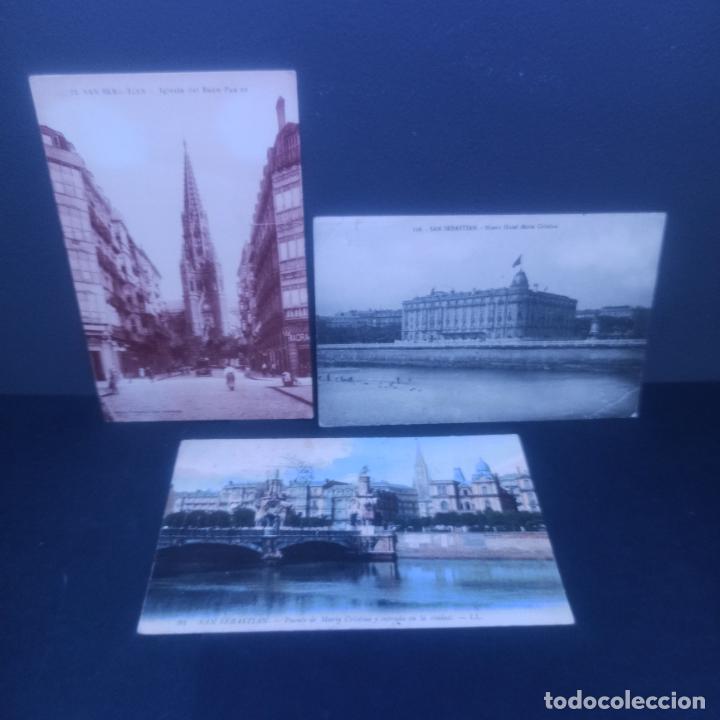 Postais: LOTE 3 POSTALES SAN SEBASTIAN - IGLESIA DEL BUEN PASTOR, NUEVO HOTEL MARIA CRISTINA Y PUENTE