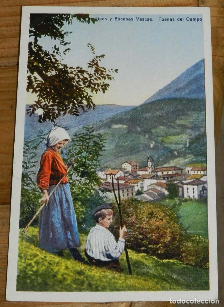 Postcards: POSTAL DE TIPOS Y ESCENAS VASCAS. FAENAS DEL CAMPO. REVERSO CON PUBLICIDAD DE CASA PEDRO MARI, RESTA