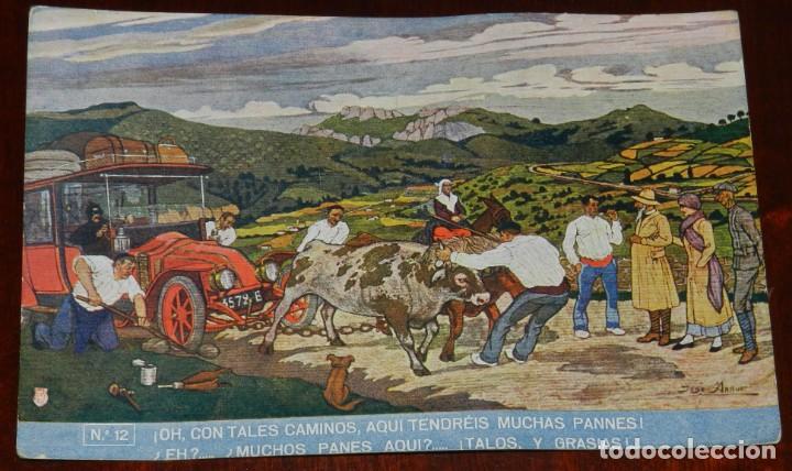 Postkarten: Tipismo vasco. ESCENAS VASCAS, JOSE ARRUE, N&ordm; 12 OH CON TALES CAMINOS, AQUI TENDREIS MUCHAS PANNES,