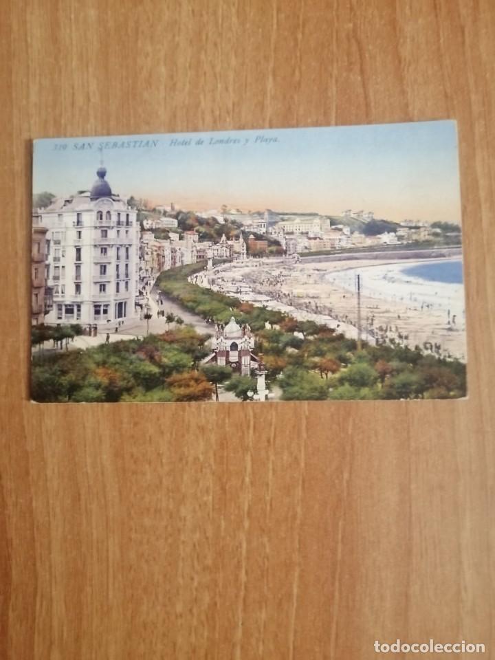 Postales: POSTAL SAN SEBASTIAN HOTEL LONDRES Y PLAYA CIRCULADA