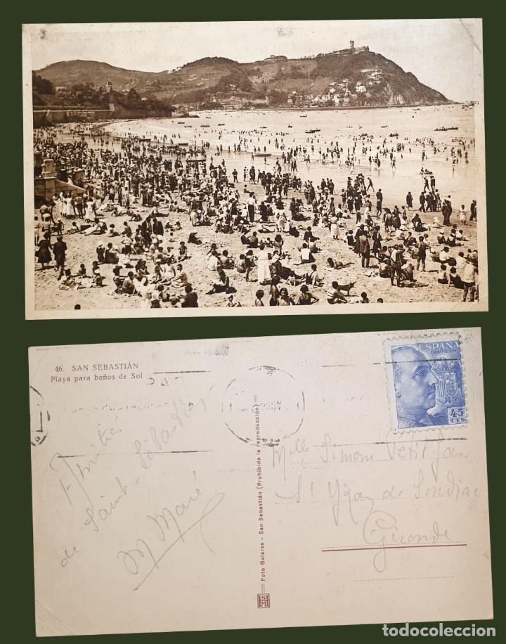 Postales: SAN SEBASTIAN - SPAIN - PLAYA PARA BA&Ntilde;OS DE SOL - Postcard with Spain stamp 45 centimos - X