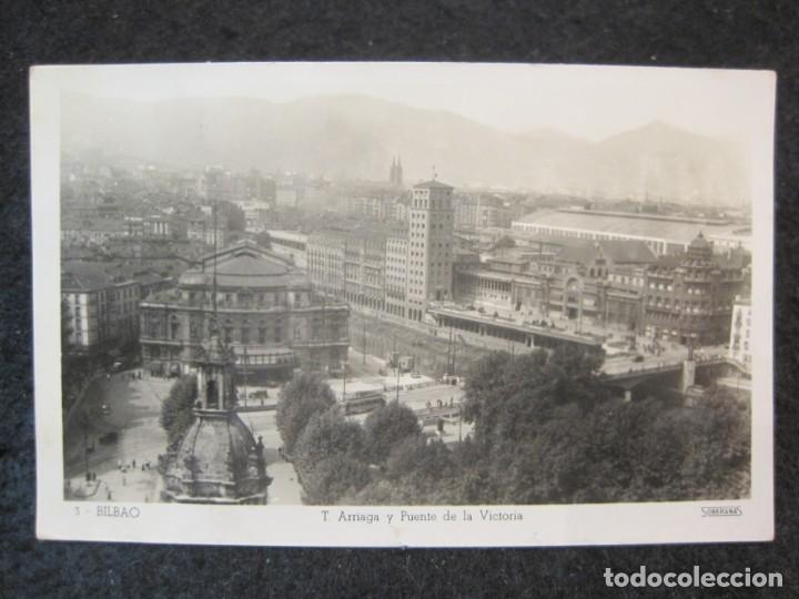 Postales: BILBAO-TEATRO ARRIAGA Y PUENTE DE LA VICTORIA-FOTOGRAFICA SOBERANAS-3-POSTAL ANTIGUA-(88.088)