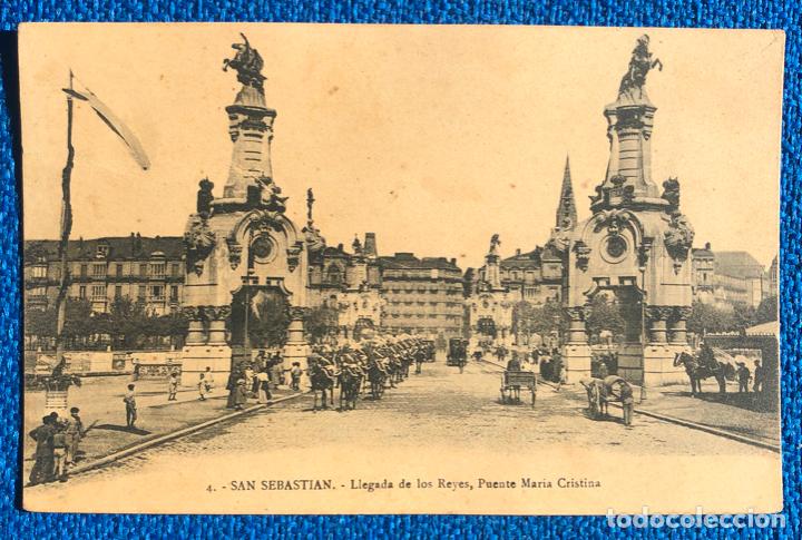 Postales: SAN SEBASTIAN - LLEGADA DE LOS REYES, PUENTE MARIA CRISTINA - CIRCULADA PRINCIPIOS S. XX