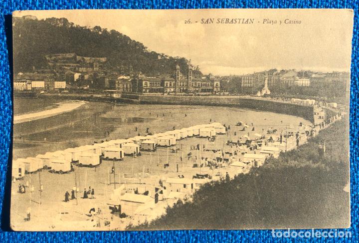 Postales: SAN SEBASTIAN - PLAYA Y CASINO - CIRCULADA PRINCIPIOS S. XX