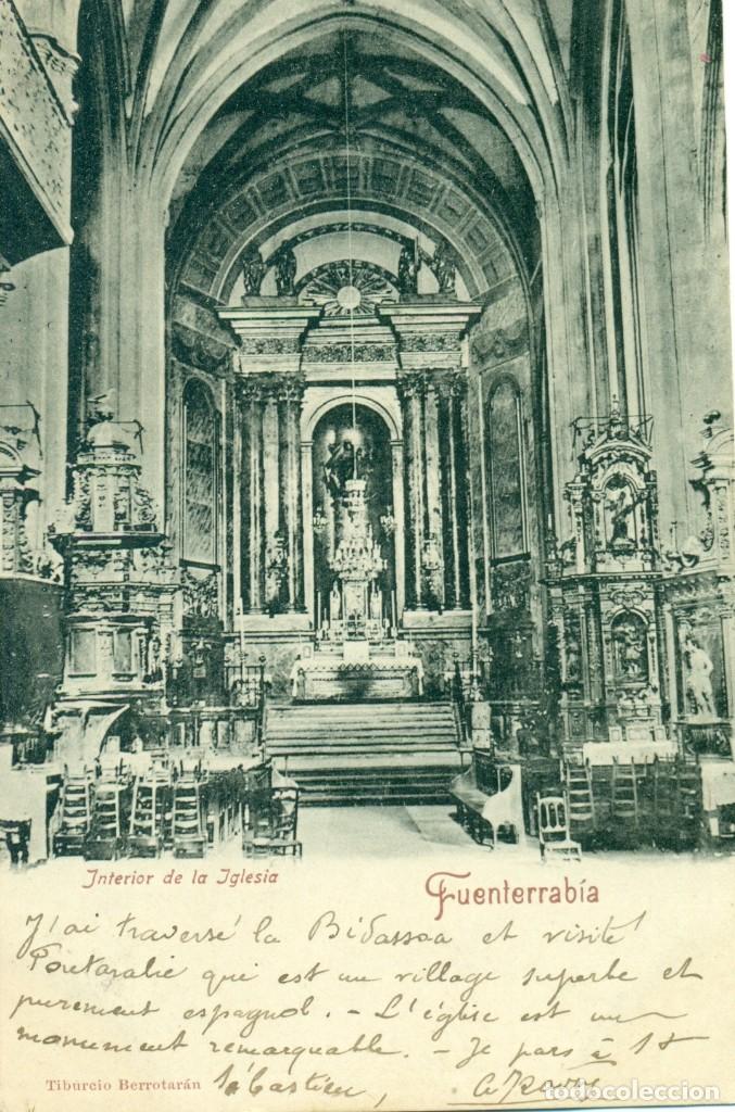 Postales: FUENTERRABIA. INTERIOR DE LA IGLESIA. CIRCULADA EN 1903. - Foto 1
