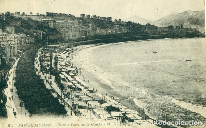 Cartoline: SAN SEBASTIAN. PASEO Y PLAYA DE LA CONCHA. CIRCULADA EN FRANCIA HACIA 1930
