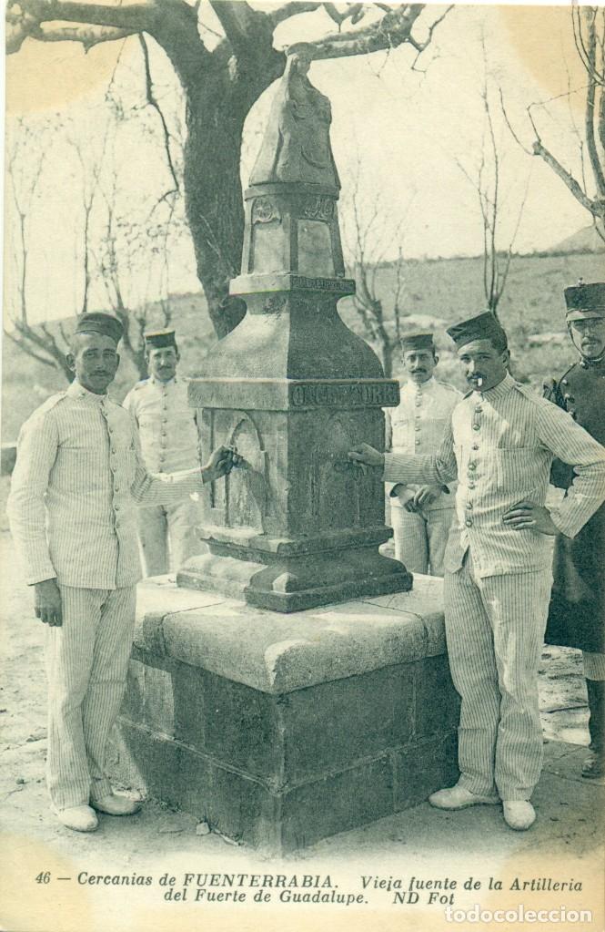 Cartoline: CERCANIAS DE FUENTERRABIA. VIEJA FUENTE ARTILLERIA.SOLDADOS. FUERTE DE GUADALUPE. HACIA 1905.