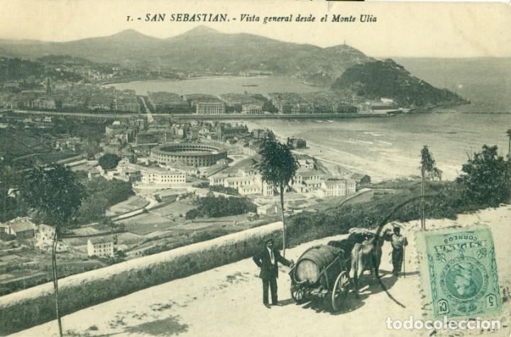 Postales: SAN SEBASTIAN. .VISTA GENERAL DESDE EL MONTE ULIA. CIRCULADA HACIA 1910