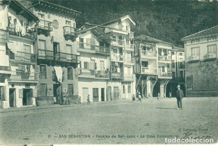 Postales: SAN SEBASTIAN. PASAJES DE SAN JUAN. CASA CONSISTORIAL.CIRCULADA HACIA 1905.
