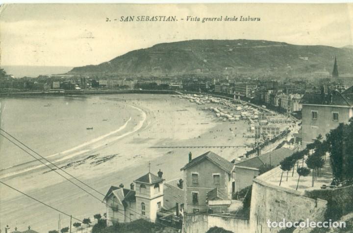 Postales: SAN SEBASTIAN. VISTA GENERAL DESDE ISABURU. CIRCULADA EN 1913