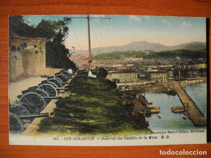 Postais: San Sebastian. Baterias del Castillo de la Mota. M.D. n. 144 Uni&oacute;n Universal de Correos. Nueva