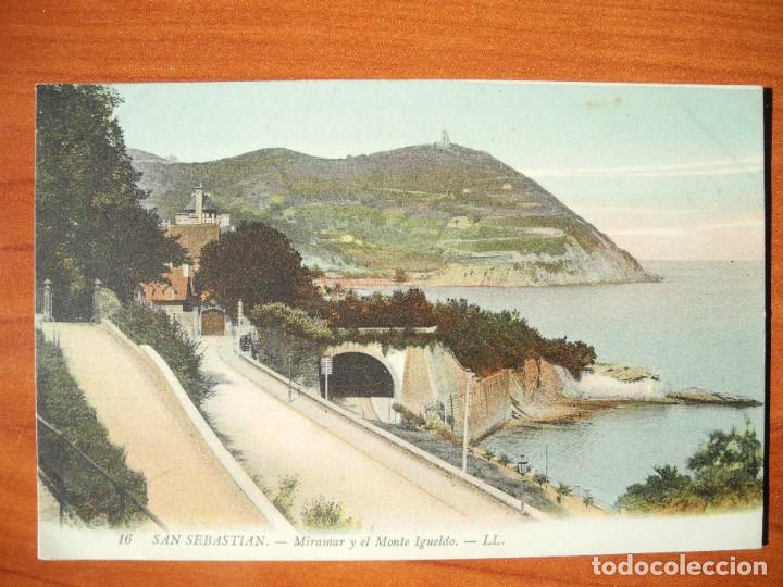 Postkarten: San Sebatian. Miramar y el Monte Igueldo LL n. 16 Coloreada. Nueva sin circular.