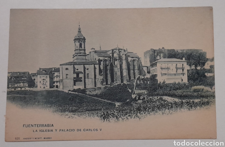 Postcards: FUENTERRABIA. La Iglesia y Palacio de Carlos V. HAUSER Y MENET. circulada
